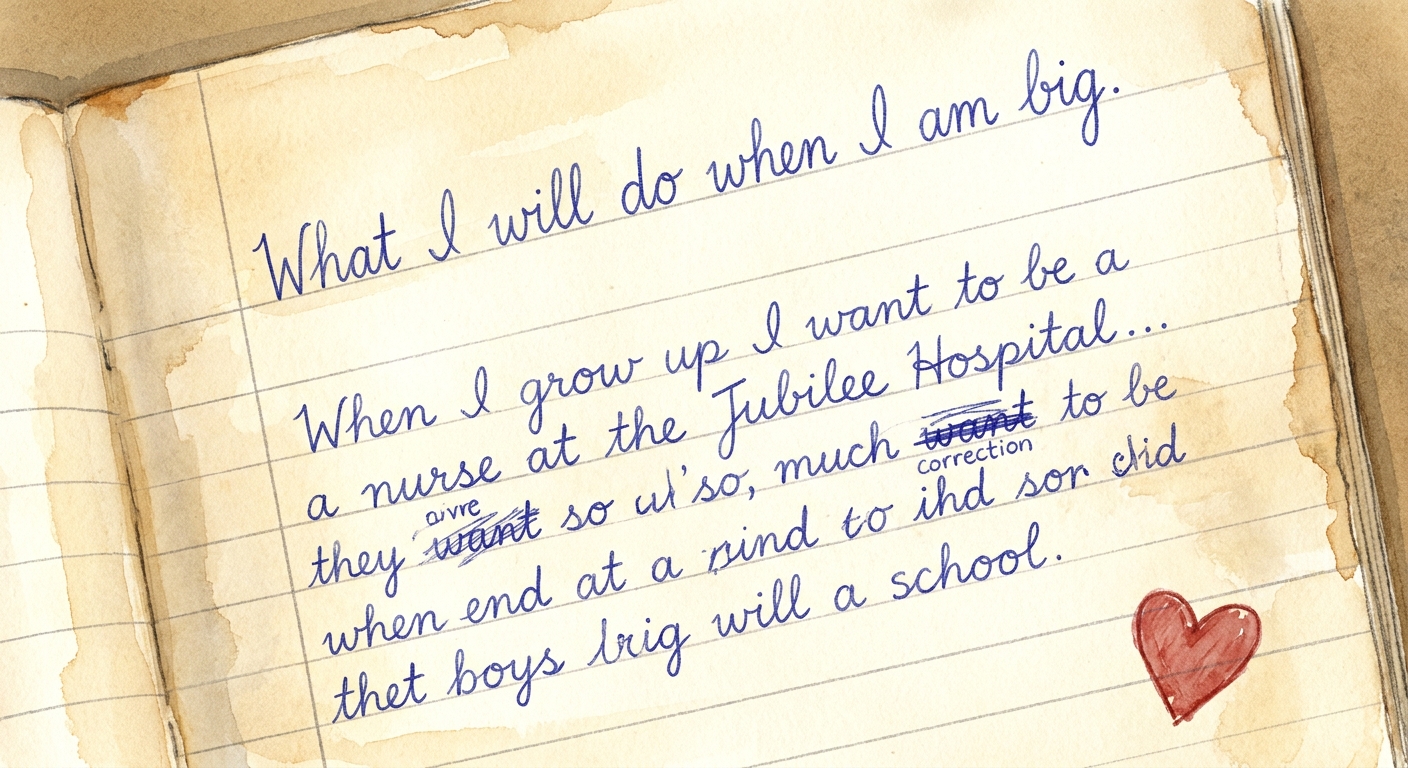 A handwritten essay on lined paper titled ‘What I will do when I am big’.